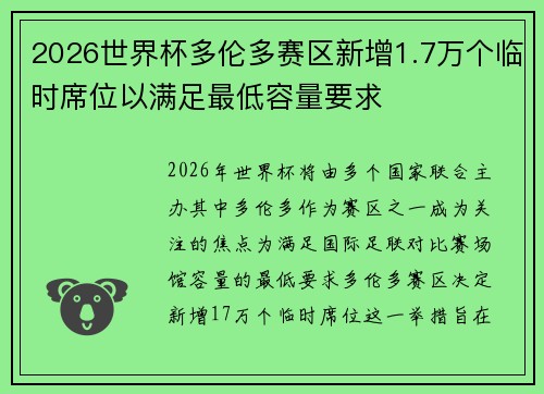 2026世界杯多伦多赛区新增1.7万个临时席位以满足最低容量要求
